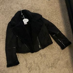Faux suede shearling black moto jacket